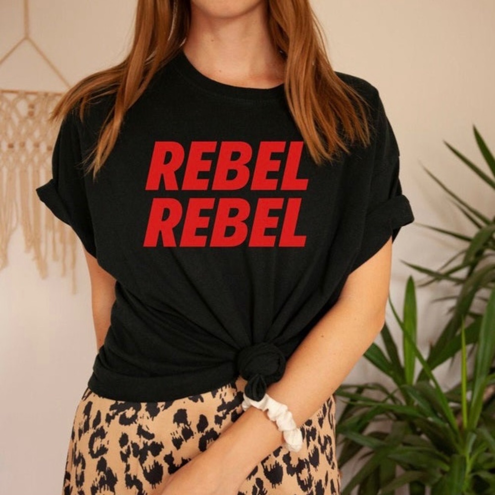 Rebel Rebel Grunge Letter Block Graphic Tee